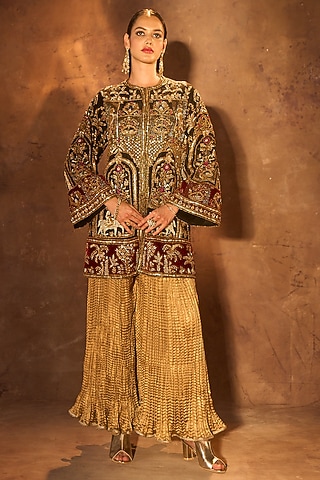 Black Silk Zardosi Embroidered Jacket by Dareaab by Sonia k Mahajan