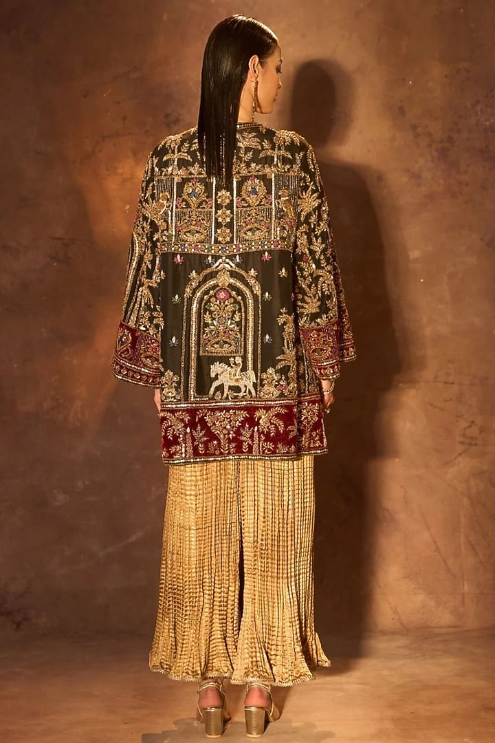 Black Silk Zardosi Embroidered Jacket by Dareaab by Sonia k Mahajan at Pernia's Pop Up Shop