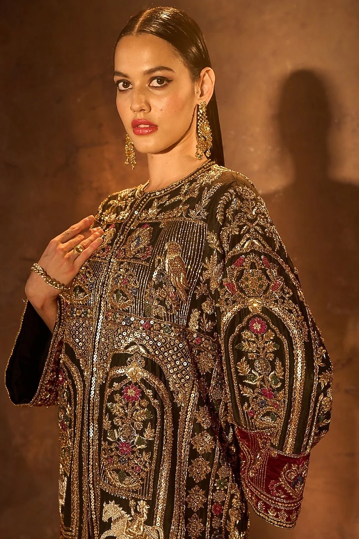 Black Silk Zardosi Embroidered Jacket by Dareaab by Sonia k Mahajan at Pernia's Pop Up Shop