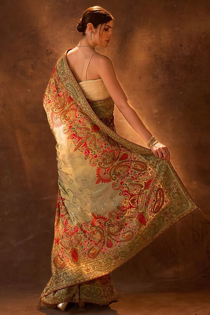 Pistachio Georgette Zardosi Embroidered Bridal Saree by Dareaab by Sonia k Mahajan at Pernia's Pop Up Shop