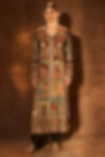 Black Pure Silk Patch Work Jacket by Dareaab by Sonia k Mahajan at Pernia's Pop Up Shop