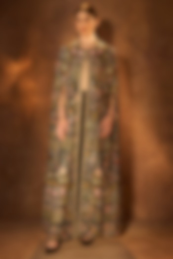 Black Pure Georgette Resham Embroidered Cape by Dareaab by Sonia k Mahajan at Pernia's Pop Up Shop