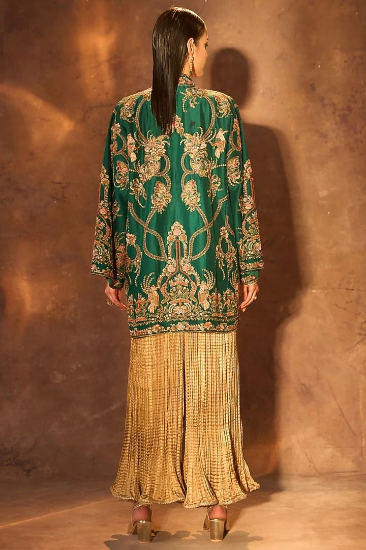 Green Pure Silk Zardosi Work Kimono Jacket by Dareaab by Sonia k Mahajan at Pernia's Pop Up Shop