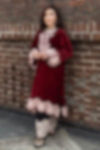 Burgundy Silk Kashmiri Embroidered Kurta Set by Dareaab by Sonia k Mahajan at Pernia's Pop Up Shop