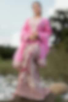 Deep Pink Ombre Cotton Silk Kurta Set by Dareaab by Sonia k Mahajan