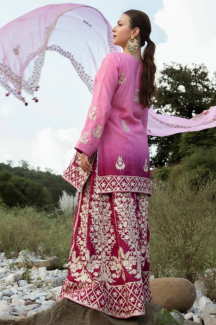 Deep Pink Ombre Cotton Silk Kurta Set by Dareaab by Sonia k Mahajan at Pernia's Pop Up Shop