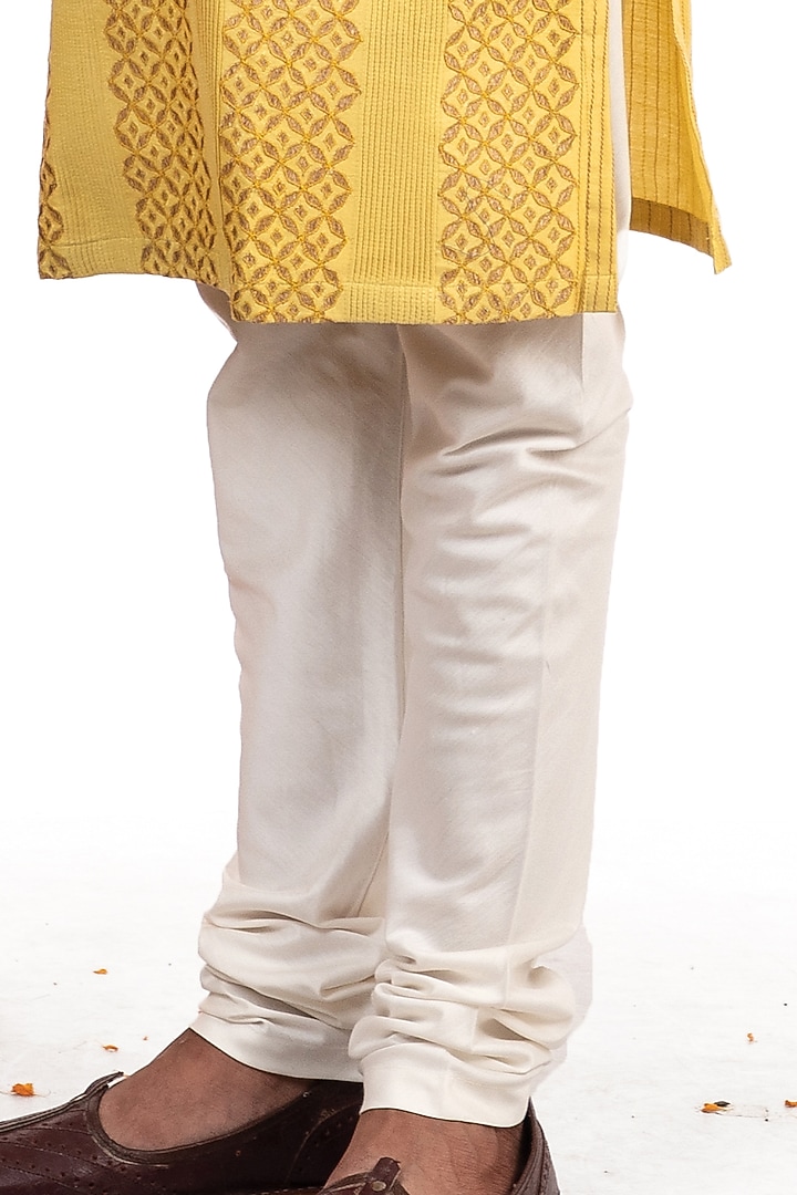 Lemon Yellow Cotton Silk Patch Work Kurta Set by Darshika at Pernia's Pop Up Shop