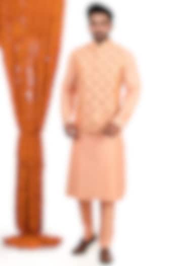 Peach Kurta Set With Hand Embroidered Bundi Jacket by Darshika at Pernia's Pop Up Shop