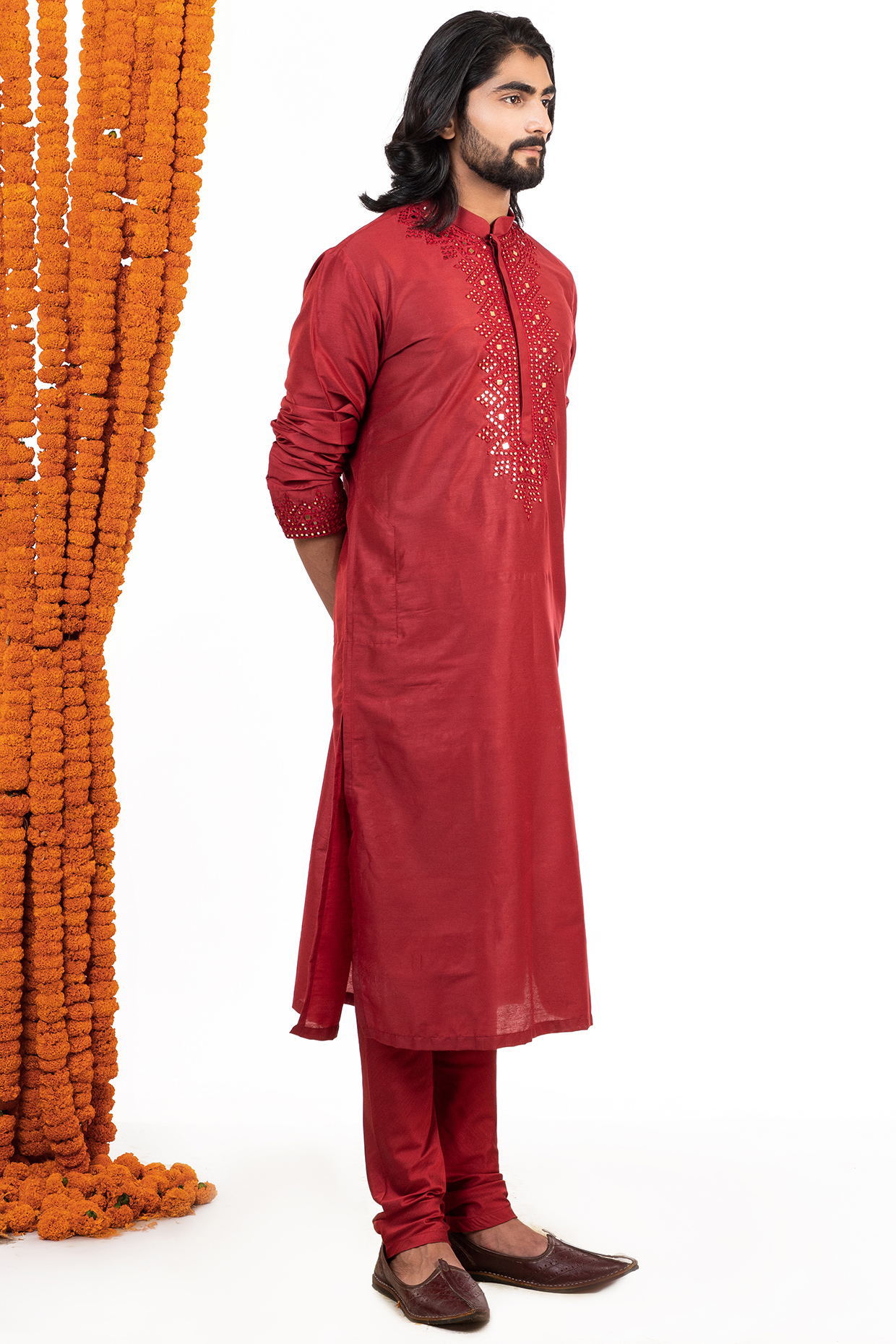 Red Embroidered Kurta Set by Darshika at Pernia's Pop Up Shop