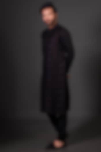 Black Pintucked Kurta Set by Darshika