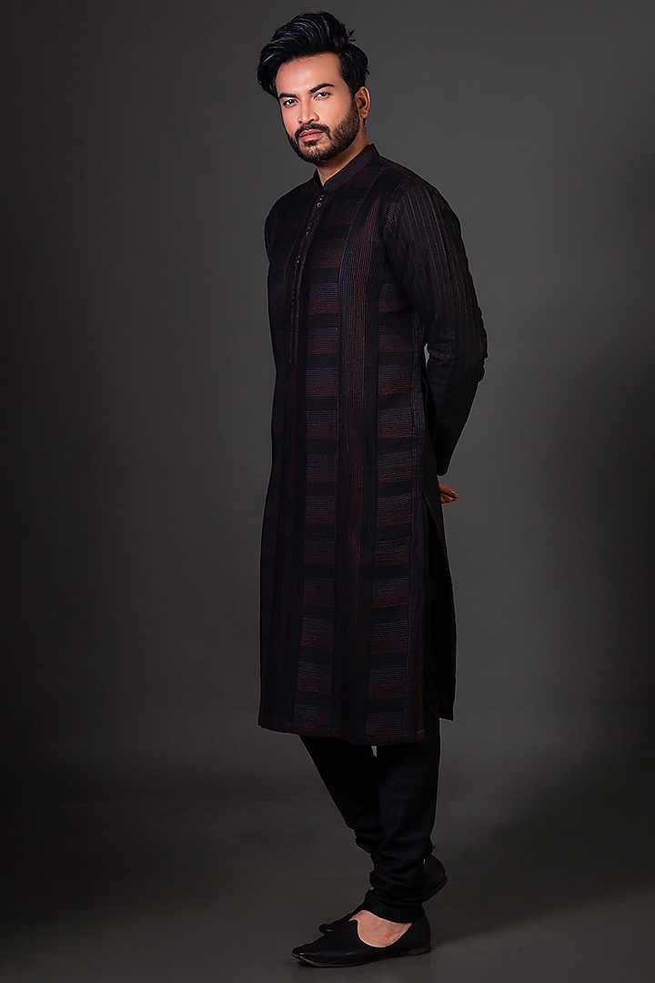 Black Pintucked Kurta Set by Darshika