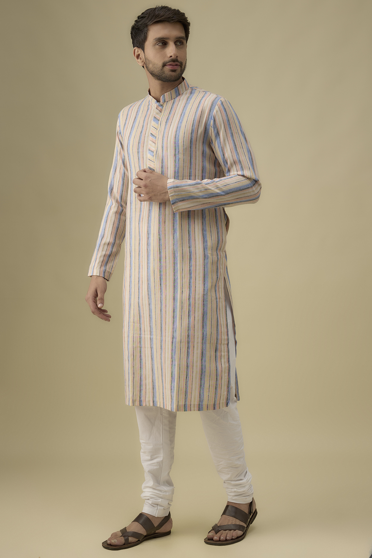 Multi-Colored Cotton Striped Kurta Set by Darshika