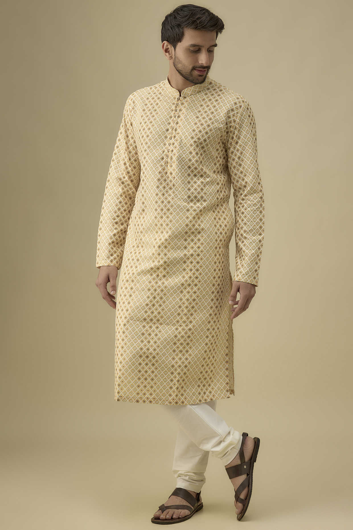 Yellow Cotton Floral Printed Kurta Set by Darshika