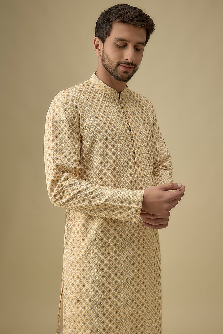 Yellow Cotton Floral Printed Kurta Set by Darshika at Pernia's Pop Up Shop
