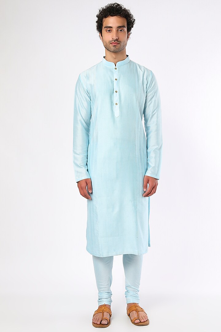 Sky Blue Cotton Silk Kurta Set by Darshika at Pernia's Pop Up Shop