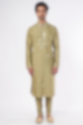 Mehendi Green Cotton Silk Mirror Work Kurta Set by Darshika at Pernia's Pop Up Shop