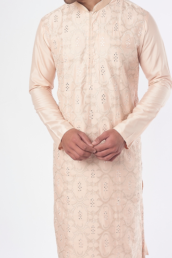 Powder Pink Embroidered Kurta Set by Darshika at Pernia's Pop Up Shop