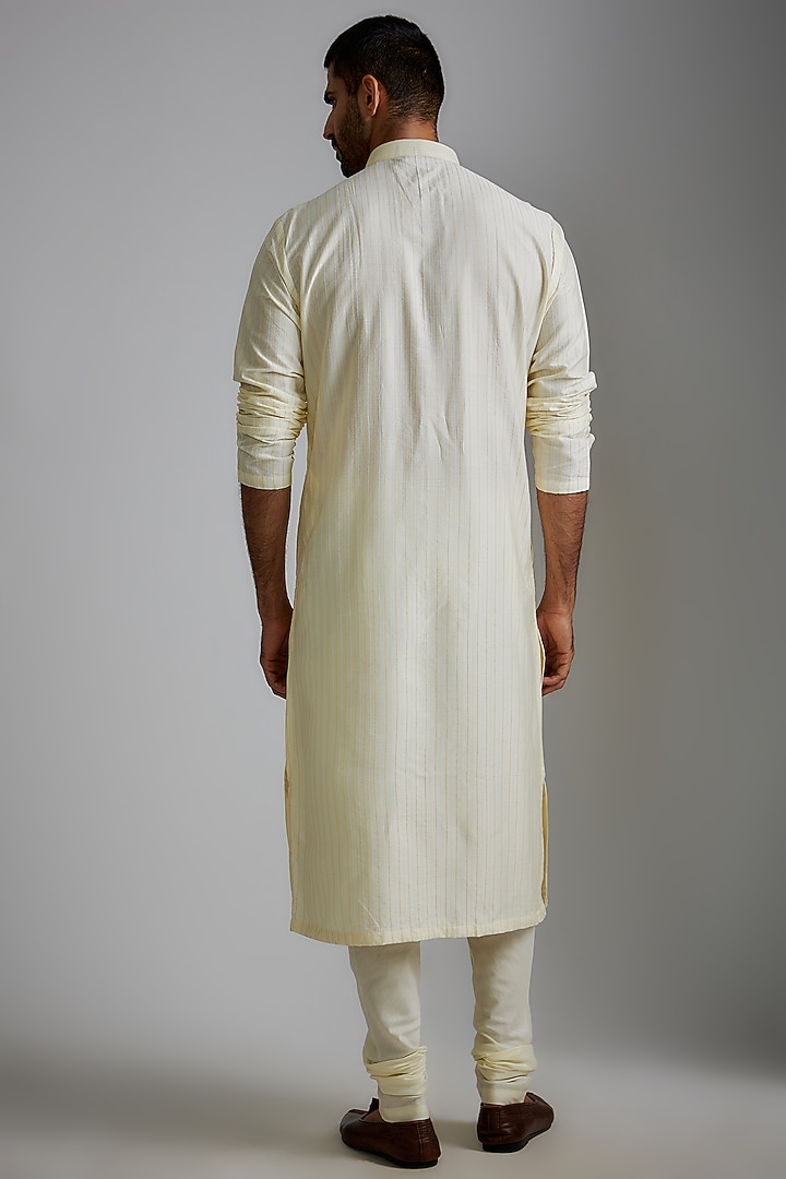 Ivory Cotton Silk Embroidered Kurta Set by Darshika at Pernia's Pop Up Shop