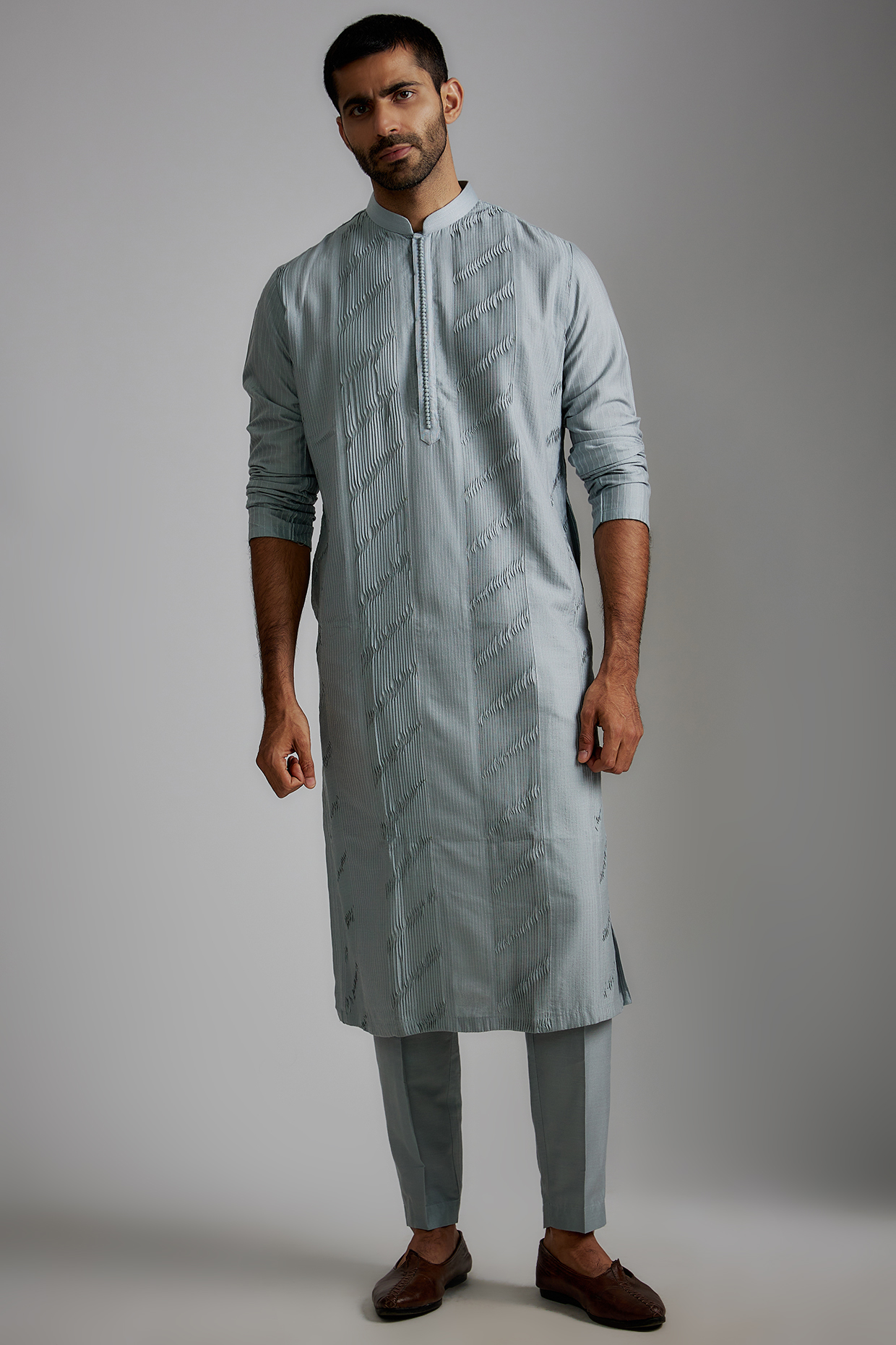 Blue Cotton Silk Kurta Set by Darshika
