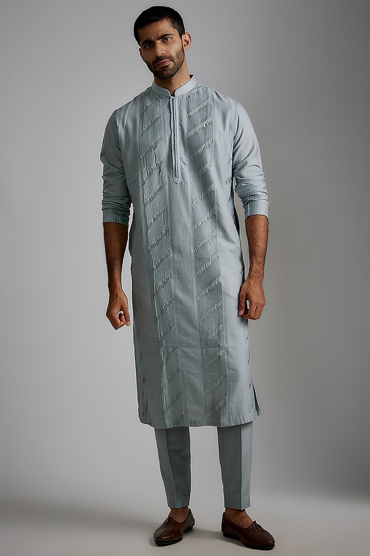 Blue Cotton Silk Kurta Set by Darshika