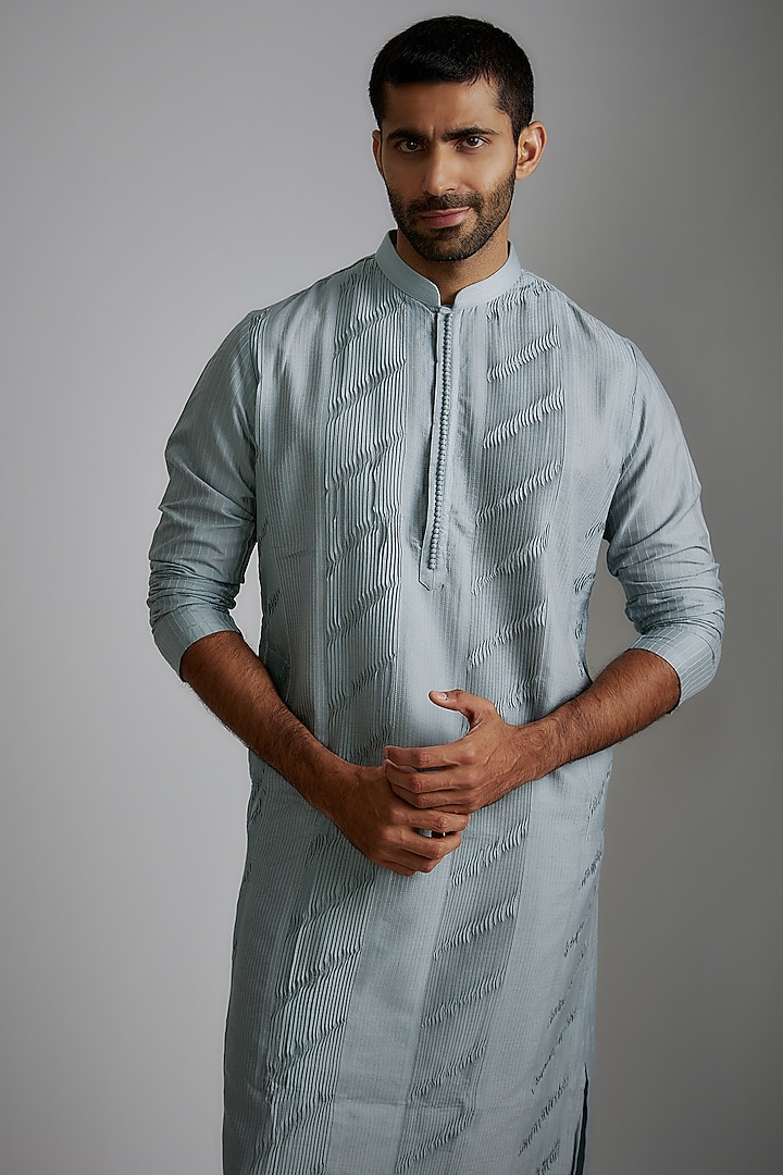 Blue Cotton Silk Kurta Set by Darshika at Pernia's Pop Up Shop
