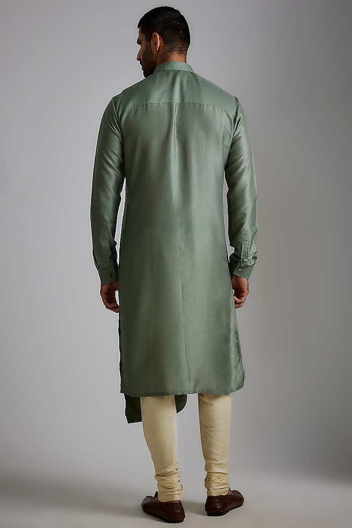 Sage Green Silk Blend Kurta Set by Darshika at Pernia's Pop Up Shop