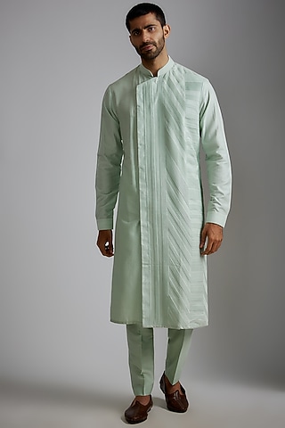 Aqua Cotton Silk Kurta Set by Darshika