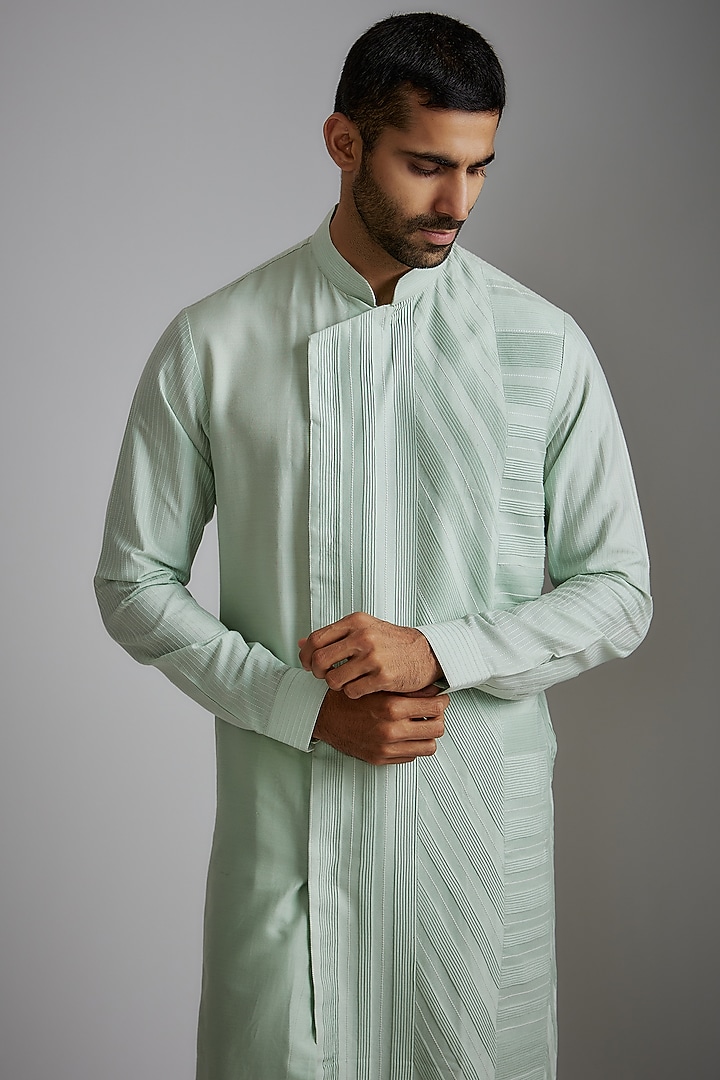 Aqua Cotton Silk Kurta Set by Darshika at Pernia's Pop Up Shop