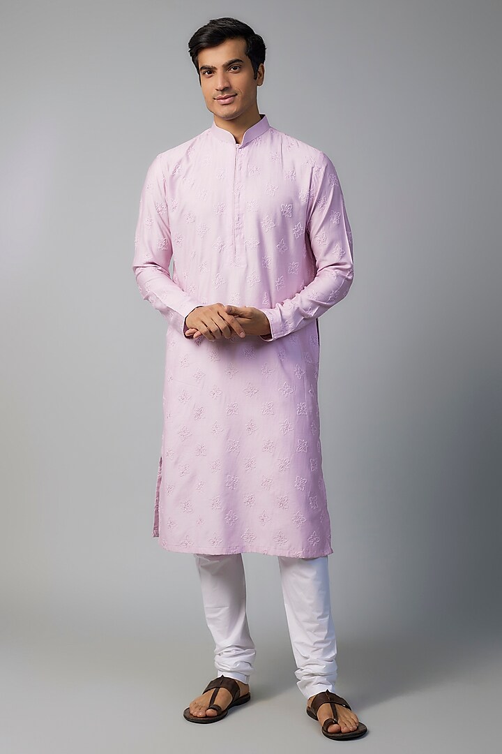 Purple Viscose Floral Motif Embroidered Kurta Set by Darshika at Pernia's Pop Up Shop