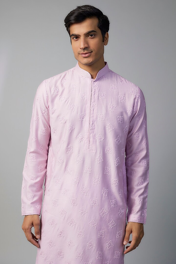 Purple Viscose Floral Motif Embroidered Kurta Set by Darshika at Pernia's Pop Up Shop