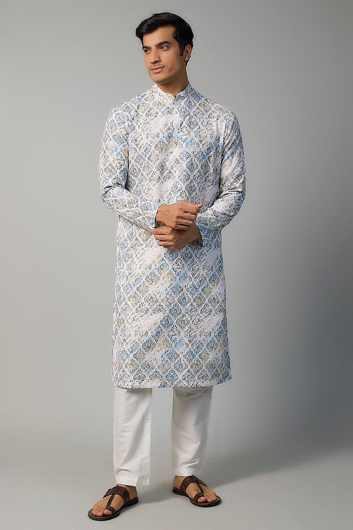 Multi-Colored Viscose Printed & Thread Work Kurta Set by Darshika