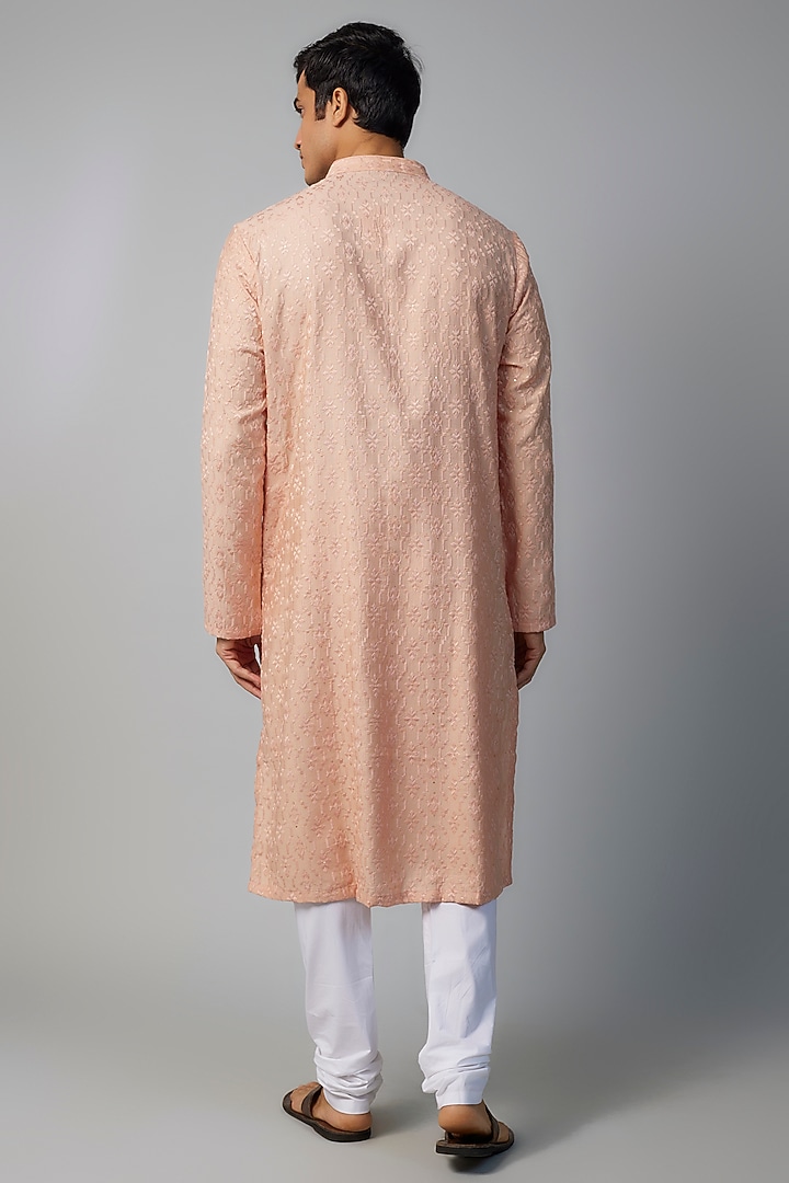 Peach Viscose Thread Work Kurta Set by Darshika at Pernia's Pop Up Shop