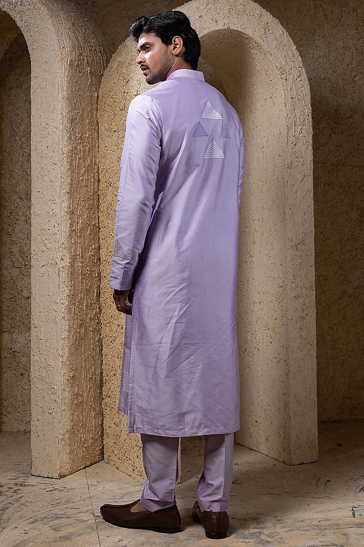 Mauve Purple Cotton Silk Geometric Printed Kurta Set by Darshika at Pernia's Pop Up Shop