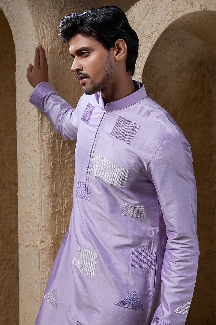 Mauve Purple Cotton Silk Geometric Printed Kurta Set by Darshika at Pernia's Pop Up Shop