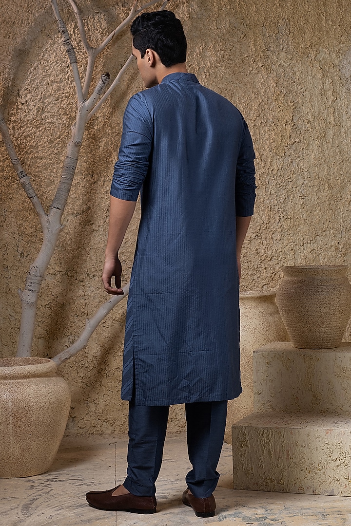 Grey Cotton Silk Pintucks Kurta Set by Darshika at Pernia's Pop Up Shop