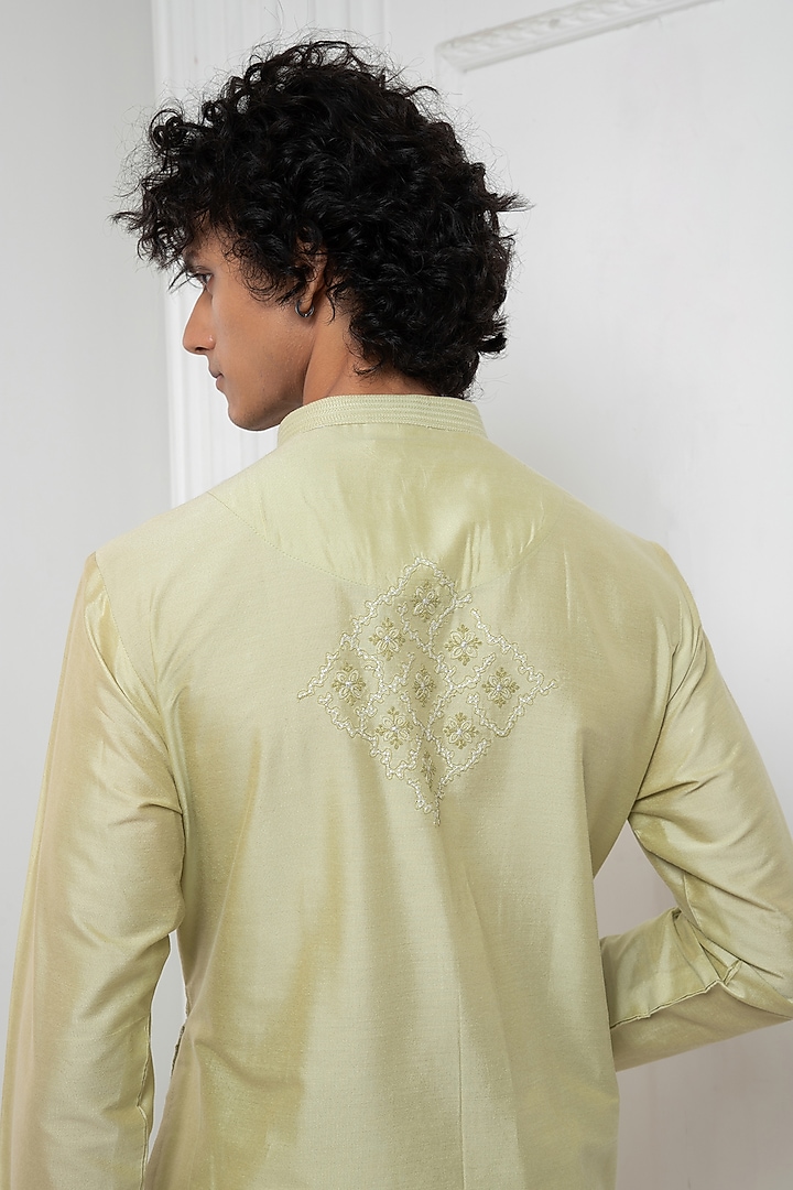 Light Green Cotton Silk Thread Embroidered Kurta Set by Darshika at Pernia's Pop Up Shop