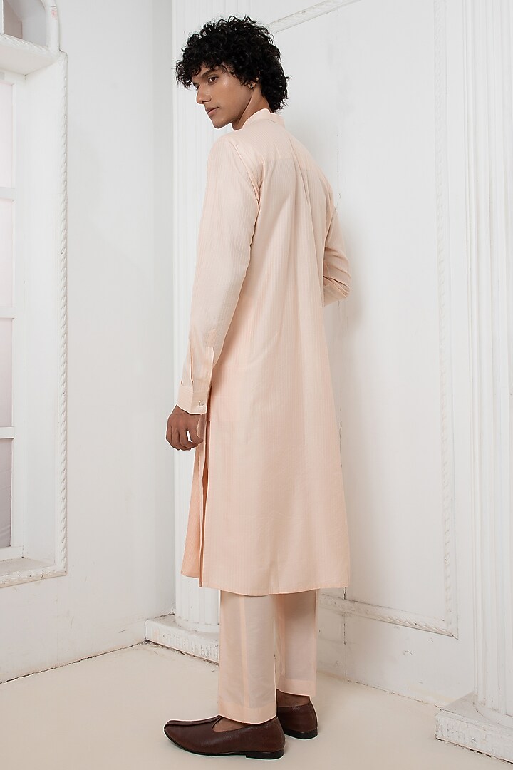 Light Pink Cotton Silk Zardosi Hand Embroidered Pleated Kurta Set by Darshika at Pernia's Pop Up Shop