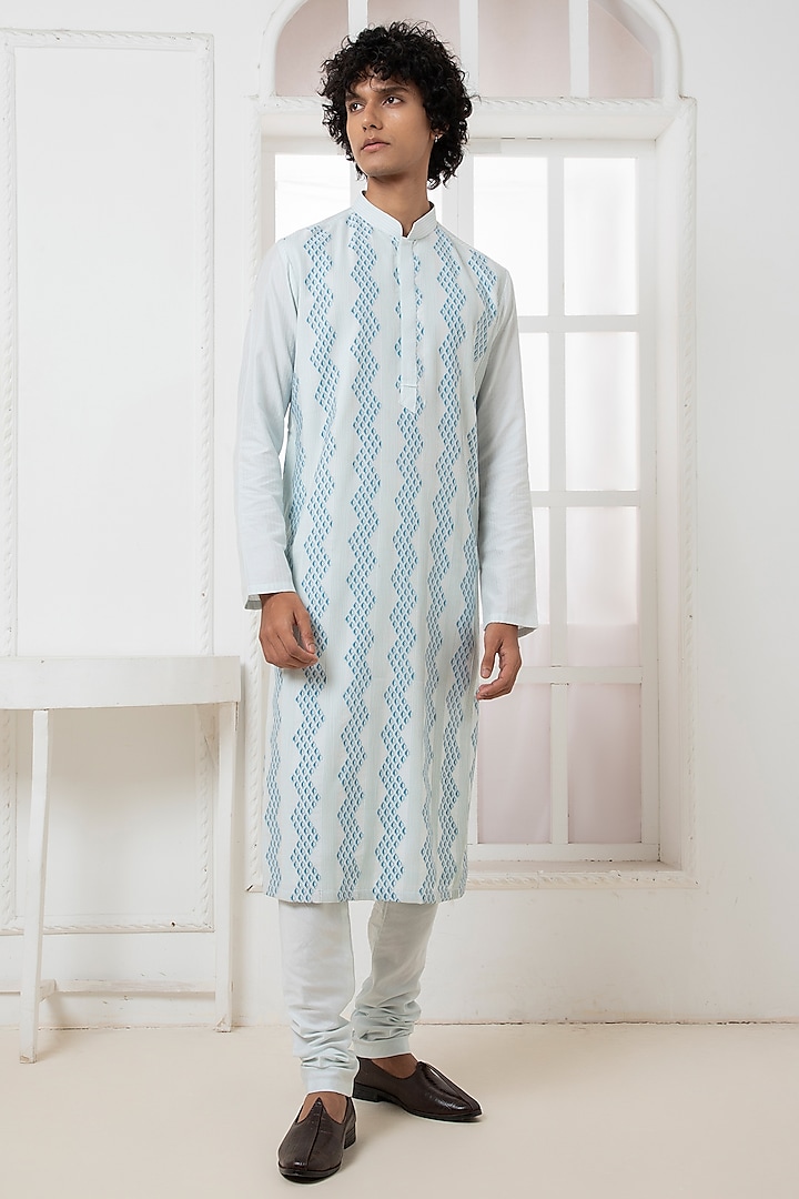 Light Blue Cotton Silk Printed Paneled Kurta Set by Darshika at Pernia's Pop Up Shop