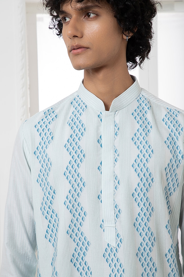 Light Blue Cotton Silk Printed Paneled Kurta Set by Darshika at Pernia's Pop Up Shop