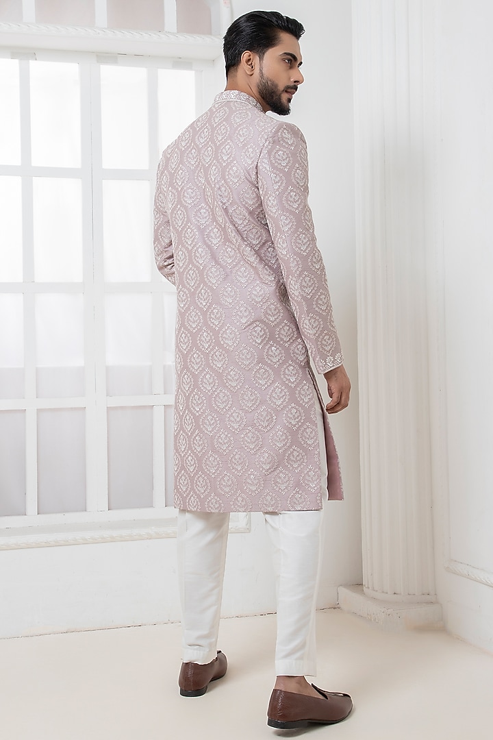 Mauve Silk Blend Thread Work Wedding Sherwani Set by Darshika at Pernia's Pop Up Shop
