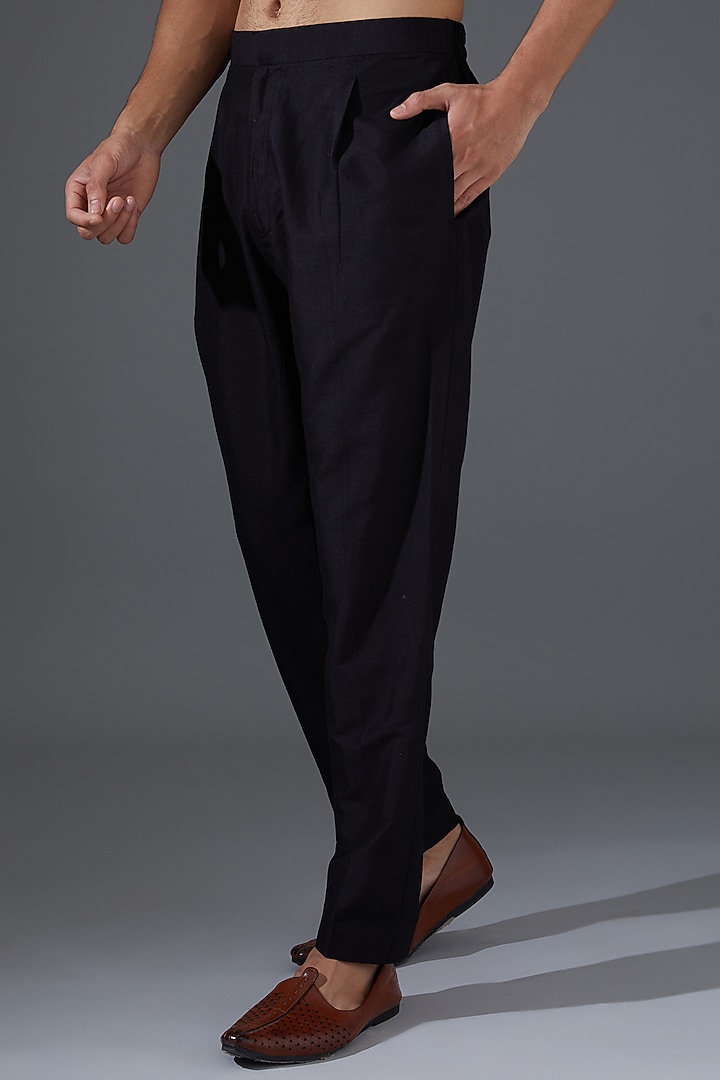 Black Cotton Silk Asymmetrical Kurta Set by Darshika at Pernia's Pop Up Shop