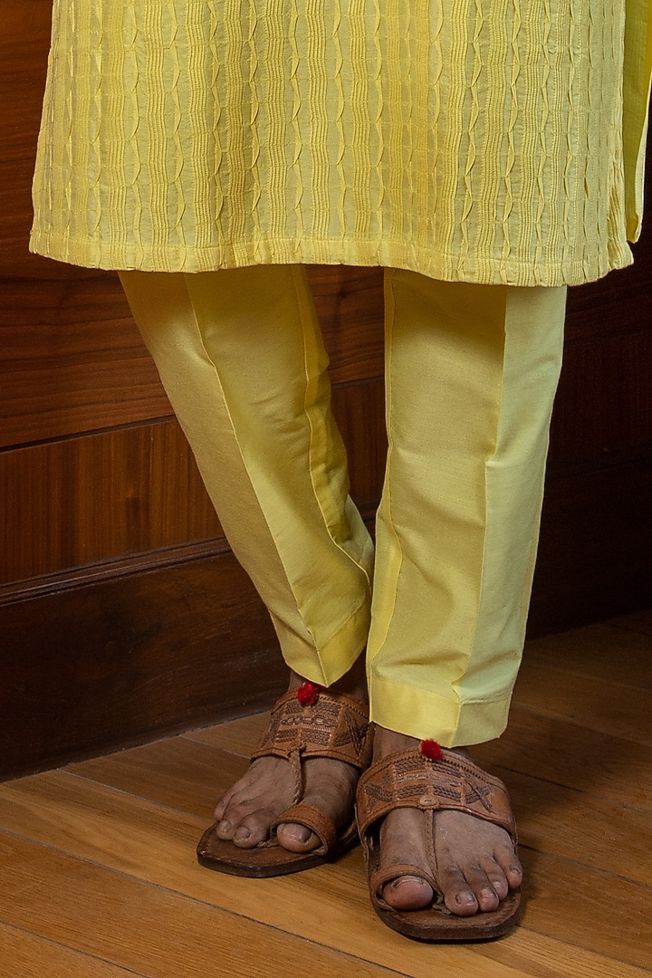 Yellow Chanderi Silk Floral Printed Kurta Set by Darshika at Pernia's Pop Up Shop