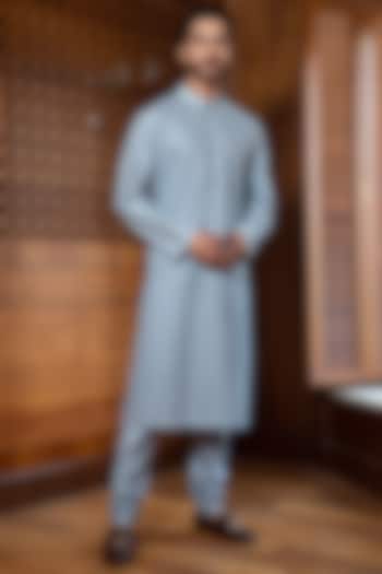 Frost Blue Cotton Kurta Set by Darshika at Pernia's Pop Up Shop