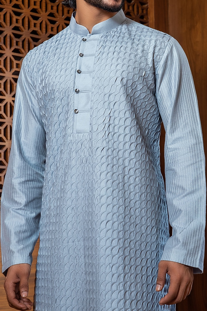 Frost Blue Cotton Kurta Set by Darshika at Pernia's Pop Up Shop