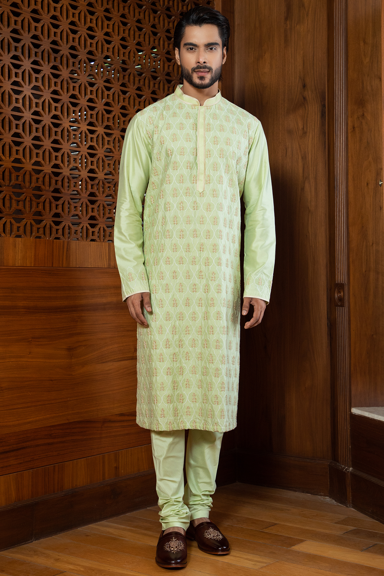 Mint Green Embroidered Kurta Set by Darshika