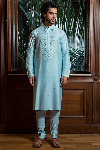 Sky Blue Embroidered Kurta Set by Darshika