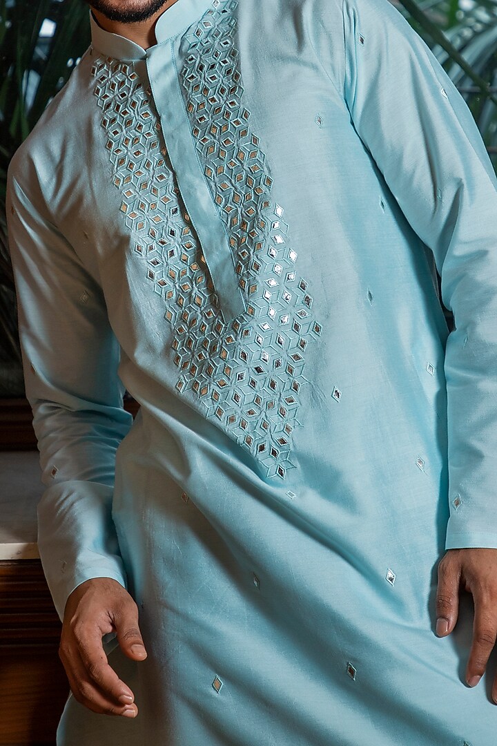 Sky Blue Embroidered Kurta Set by Darshika at Pernia's Pop Up Shop