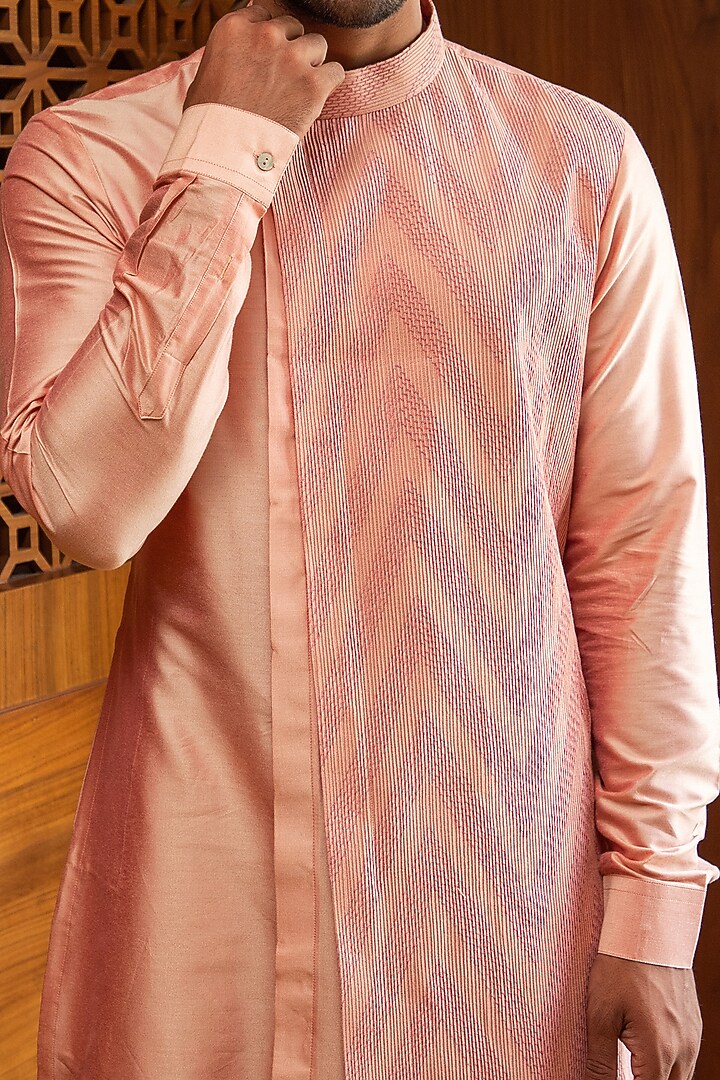 Peach Cotton Silk Asymmetric Layered Kurta Set by Darshika at Pernia's Pop Up Shop
