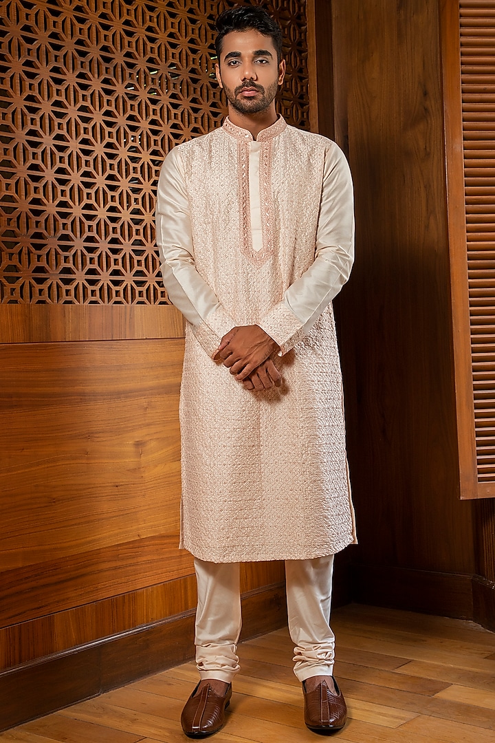 Blush Pink Embroidered Kurta Set by Darshika at Pernia's Pop Up Shop