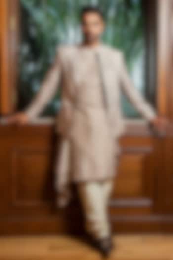 Warm Grey Embroidered Wedding Indowestern Set by Darshika at Pernia's Pop Up Shop